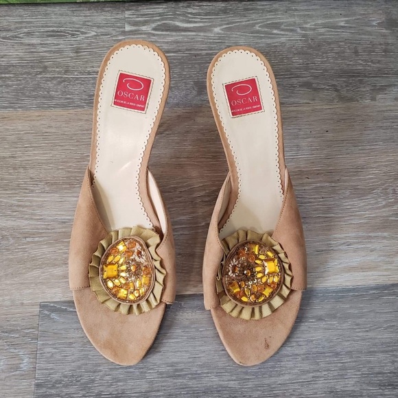 Oscar de la Renta Shoes - Oscar De La Renta camel beaded open toe heels